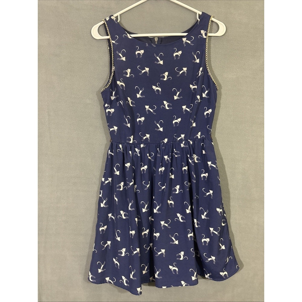 City Studio Cat Print Dress Blue White Sleeveless‎ Chain Small or Juniors 5